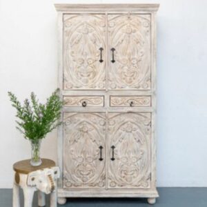 Jodhpuri Wooden Carved Storage Wardrobe Almirah