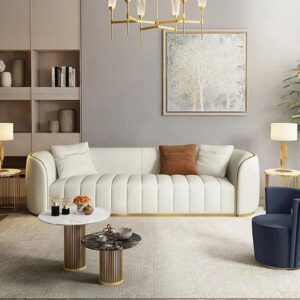 Leather Upholstered 3-Seater Sofa with Gold Legs