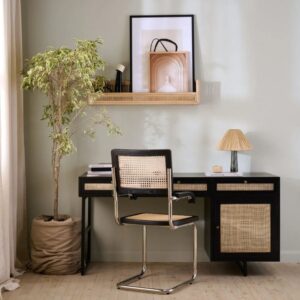 Wooden Artistic Teak Wood & Rattan, Iron Study Table