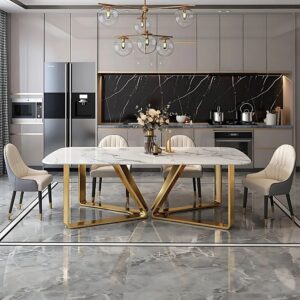 White and Gold Dining Table with Chairs