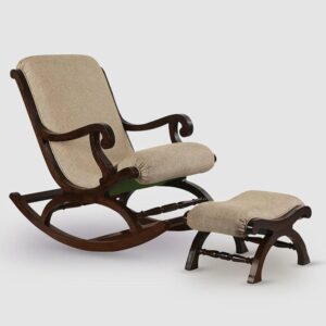 Mango Wood Rocking Chair with Foot Rest and Cushion for Living Room and Home Decor