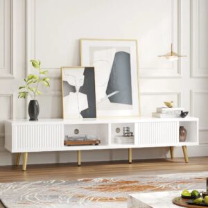 Wooden Modern Fluted TV Stand with Sliding Doors