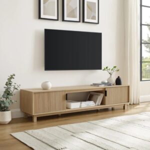 Wooden Reeded 2-Door TV Stand