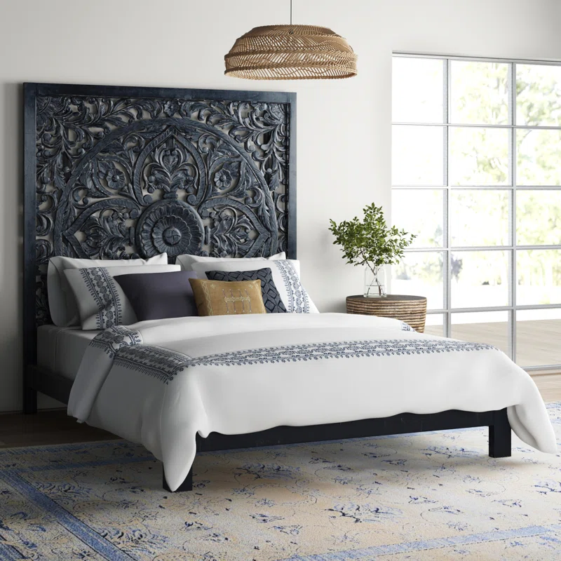 Corder+Solid+Wood+Standard+Bed,+Black