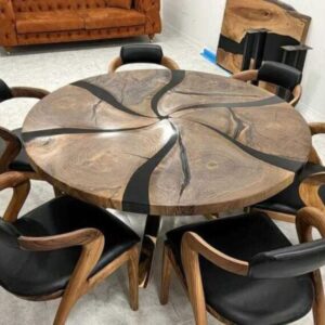 Live Edge Round Dining Table Set For 6