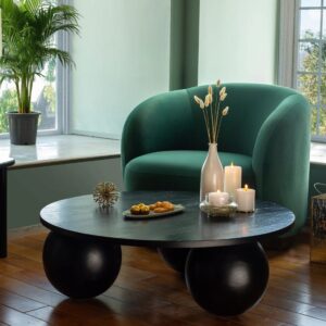 Handcrafted Round Mango Wooden Coffee Table - Black Finish