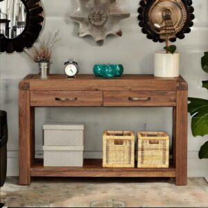 Handmade Mango Wood Console Table with 2 Drawers