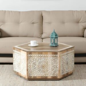 Handcarved Wooden Round Centre Table