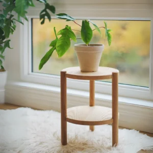 Round Pine Wood Plant Stand