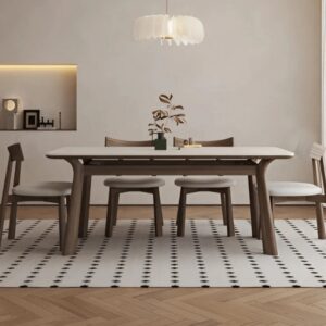 Wooden Marble-Top Wooden Dining Table Set