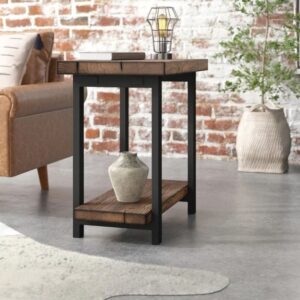 Modern Iron & Solid Wood End Table