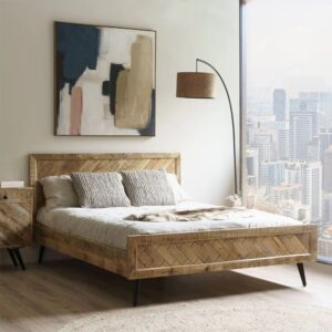 Handcrafted Wooden Modern Line Shape Bed Furniture