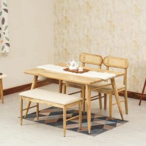 Wooden Artisitic Mango Wood Chair Bench Dinning Table Set