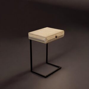 Wooden and Black Iron Side Table