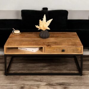 Handcrafted Drawer Natural Mango Wood Coffee Table