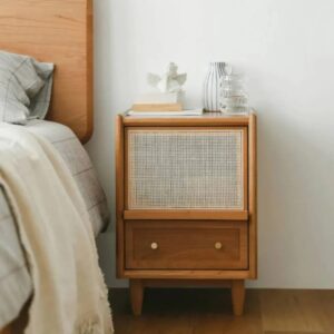Handcrafted Wooden Cane Bedside Table Natural Mango Finish