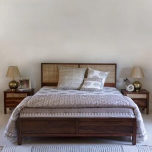 Handcrafted Wooden Headboard Bed Natural Finish