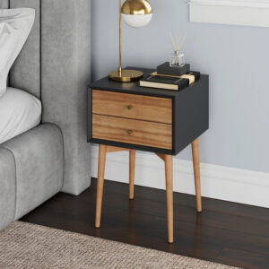 Handcrafted Wooden 2 Drawer Bedside Table Natural Mango Finish
