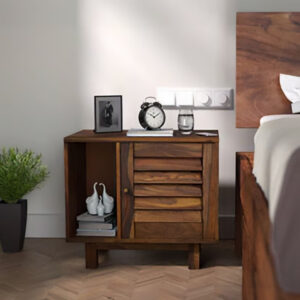 Handcrafted Wooden Bedside Table Natural Finish
